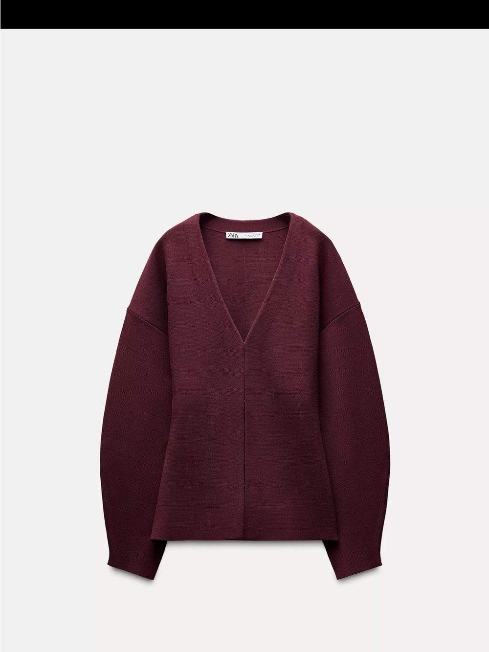 Zara Maroon V-Neck Button-Front Knit Cardigan